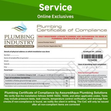 Plumbing Certificate of Compliance by AssuredAqua Plumbing Solutions