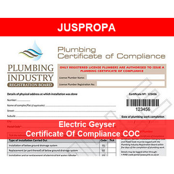 Electric Geyser Certificate Of Compliance COC by Juspropa