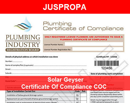 Solar Geyser Certificate Of Compliance COC by Juspropa