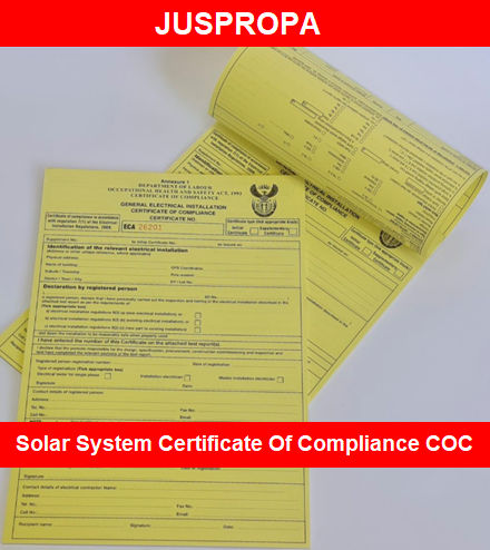 Solar System Certificate Of Compliance COC by Juspropa