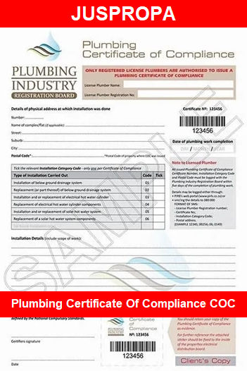 Plumbing Certificate Of Compliance COC by Juspropa