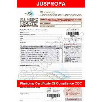 Plumbing Certificate Of Compliance COC by Juspropa