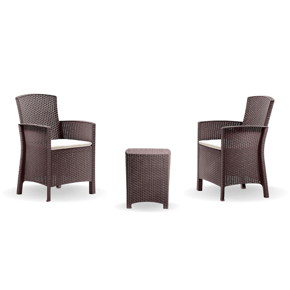 ECONOFURN Bica Lido Terrace 3 Piece Rattan Patio / Balcony Set - Moka Brown