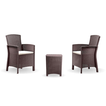 ECONOFURN Bica Lido Terrace 3 Piece Rattan Patio / Balcony Set - Moka Brown