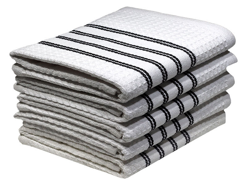 Multipurpose, Easy Fit, Absorbent Kitchen Towel - Design 2343 - 042x068cms - (05 Pc Pack) - Stripes - Jet Black
