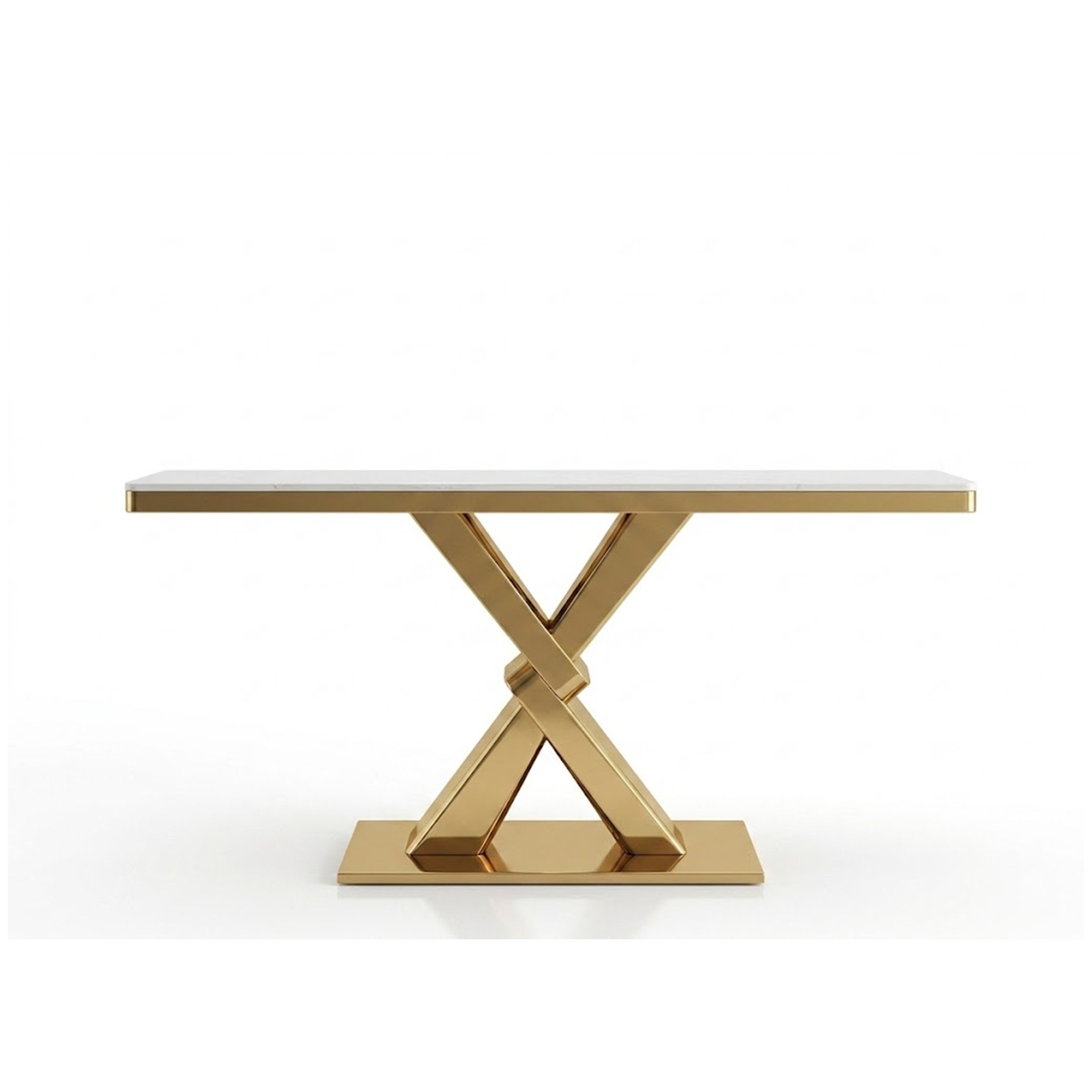 Madiega Furniture - Modern Gold X-Base Console Table with White Marble Top