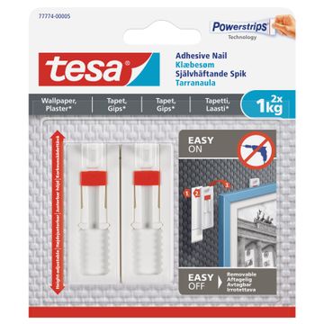 TESA Adhesive Nail Adjustable 2 x 1kg - Sensitive Surface - Wallpaper and Plaster