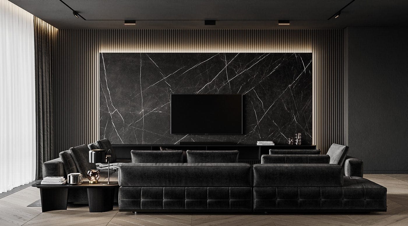 Modern Charcoal Grey Stitched L shape Sofa - Mushroom Crera