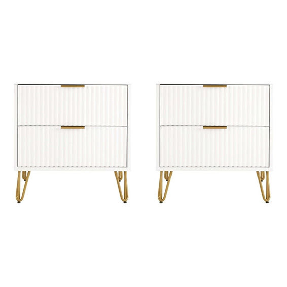 2 Drawer Nightstand Whit/Gold