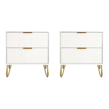 2 Drawer Nightstand Whit/Gold