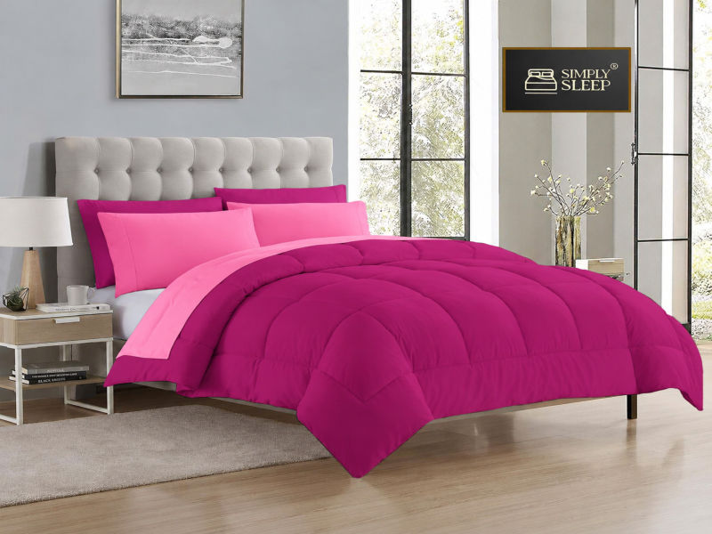Everyday Collection Reversible Comforter Set - 90 GSM - King - Super King - Fuchsia Purple - Pink Frosting