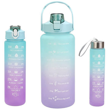3 Pcs Motivational Gradient Water Bottle (BPA Free) . Gym Bottle, School Bottle - Green