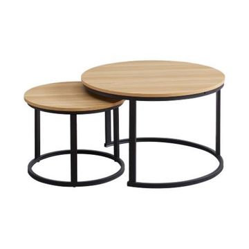 2 Piece Extra Large Coffee Table Indus Series -Oak With Black Frame