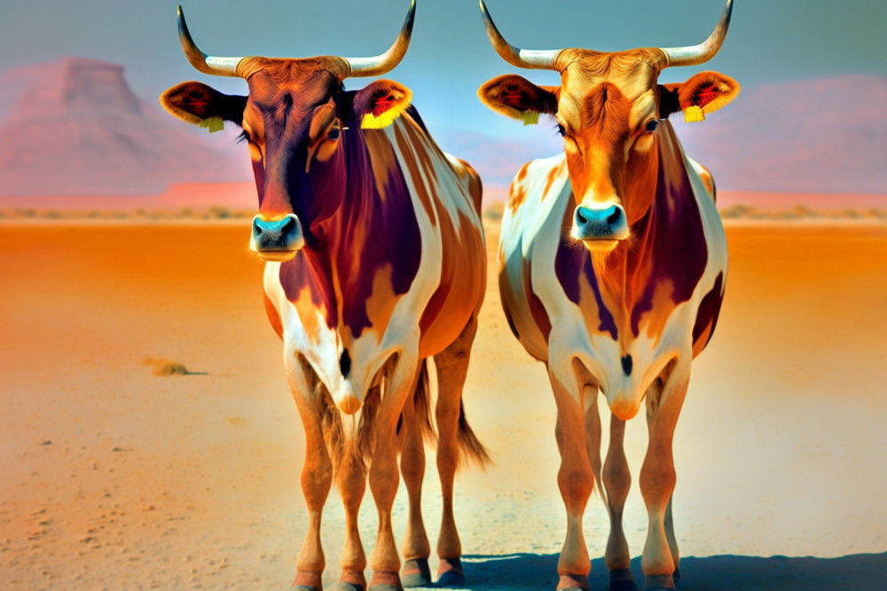 Canvas Wall Art - Two Colourful Sahiwal Cattle - B1448 - [120 x 80 cm]
