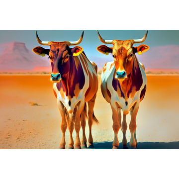 Canvas Wall Art - Two Colourful Sahiwal Cattle - B1448 - [120 x 80 cm]