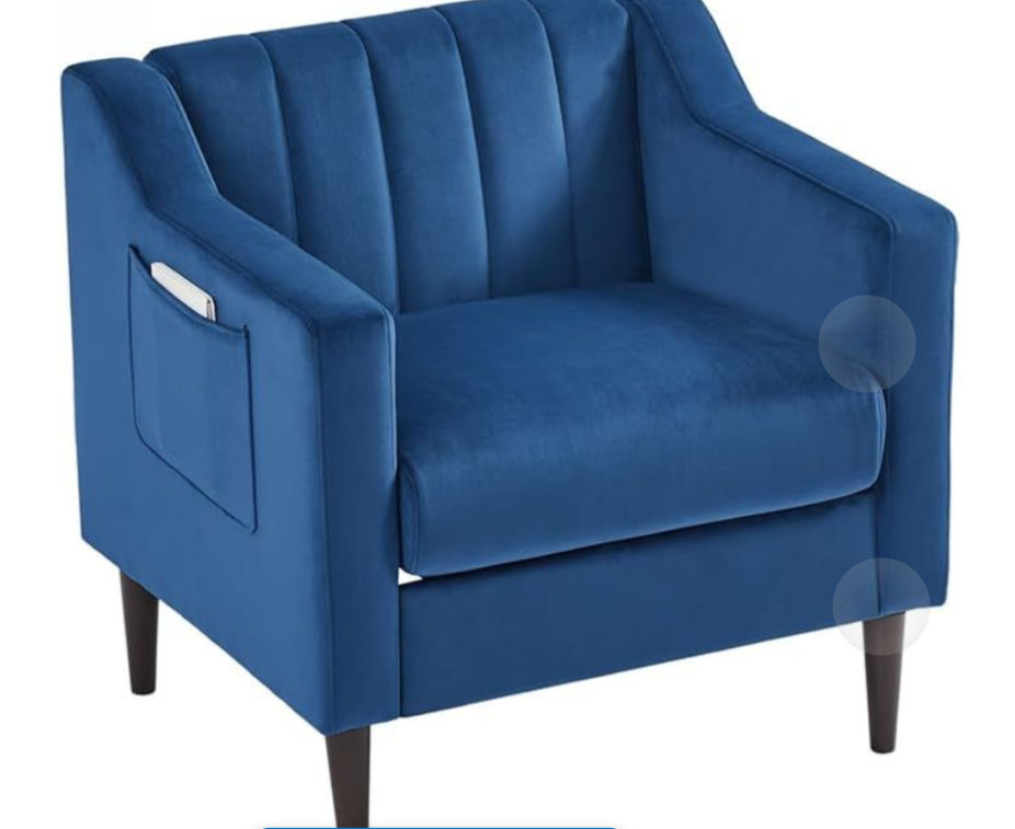 Velvet 1 Seater Sofa Arm Chair - Blue