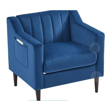 Velvet 1 Seater Sofa Arm Chair - Blue