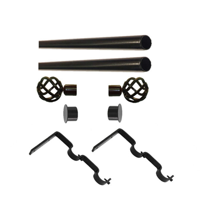 Matoc 32mm Curtain Double Metal Pole Set -Extend Brkts -Onion Finials -Black -1.0m