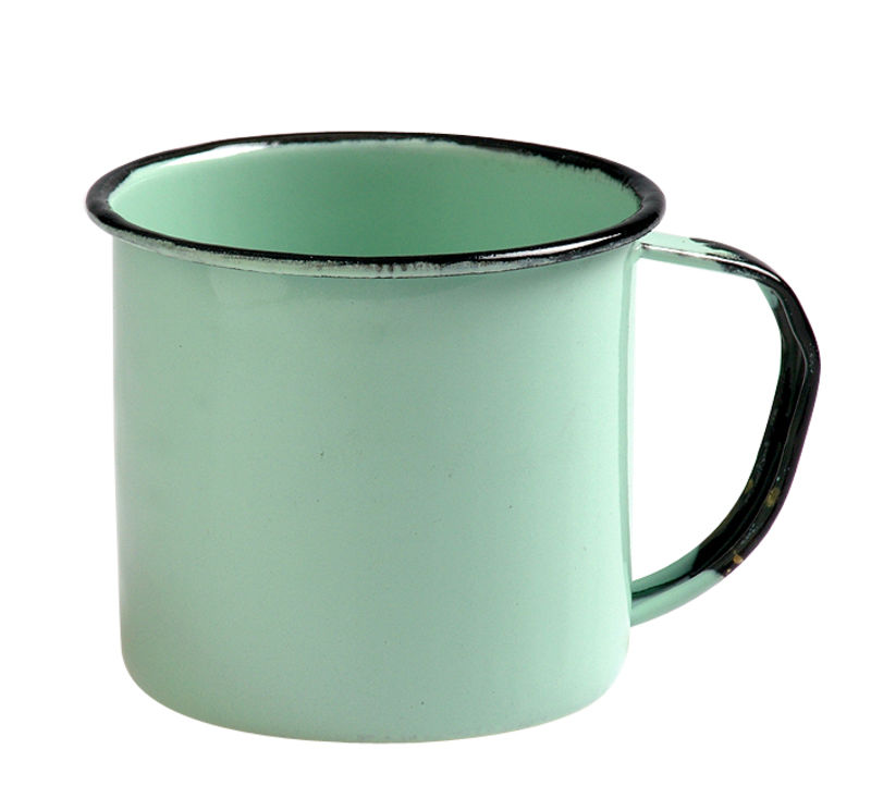 Mug Enamel - Cream - Green - 8cm - 10 Pack