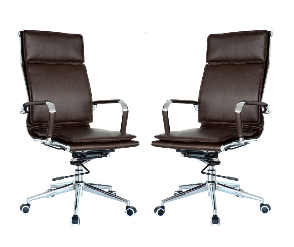 TOCC Classic PU Flat Cushion High Back Office Chairs - 2 Per Box - Brown