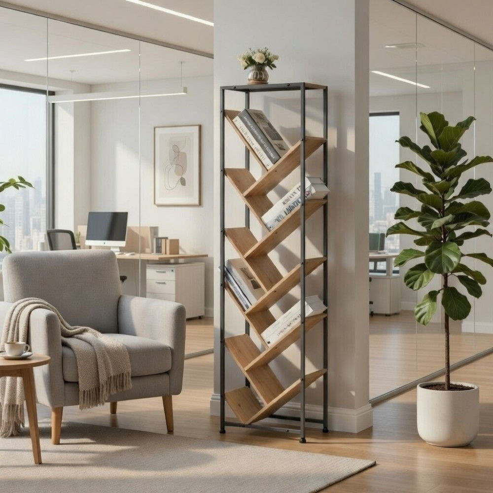 Bragg Essential Zigzag Bookshelf Display Rack, Oak & Black