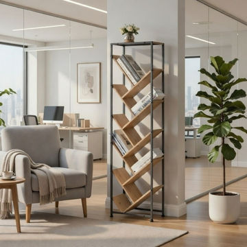 Bragg Essential Zigzag Bookshelf Display Rack, Oak & Black