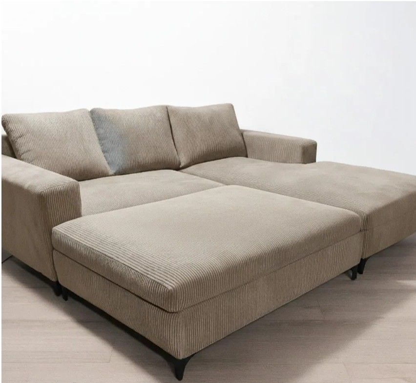 Joshy L Shape Sofa Storage Ottoman Beige Left Sided