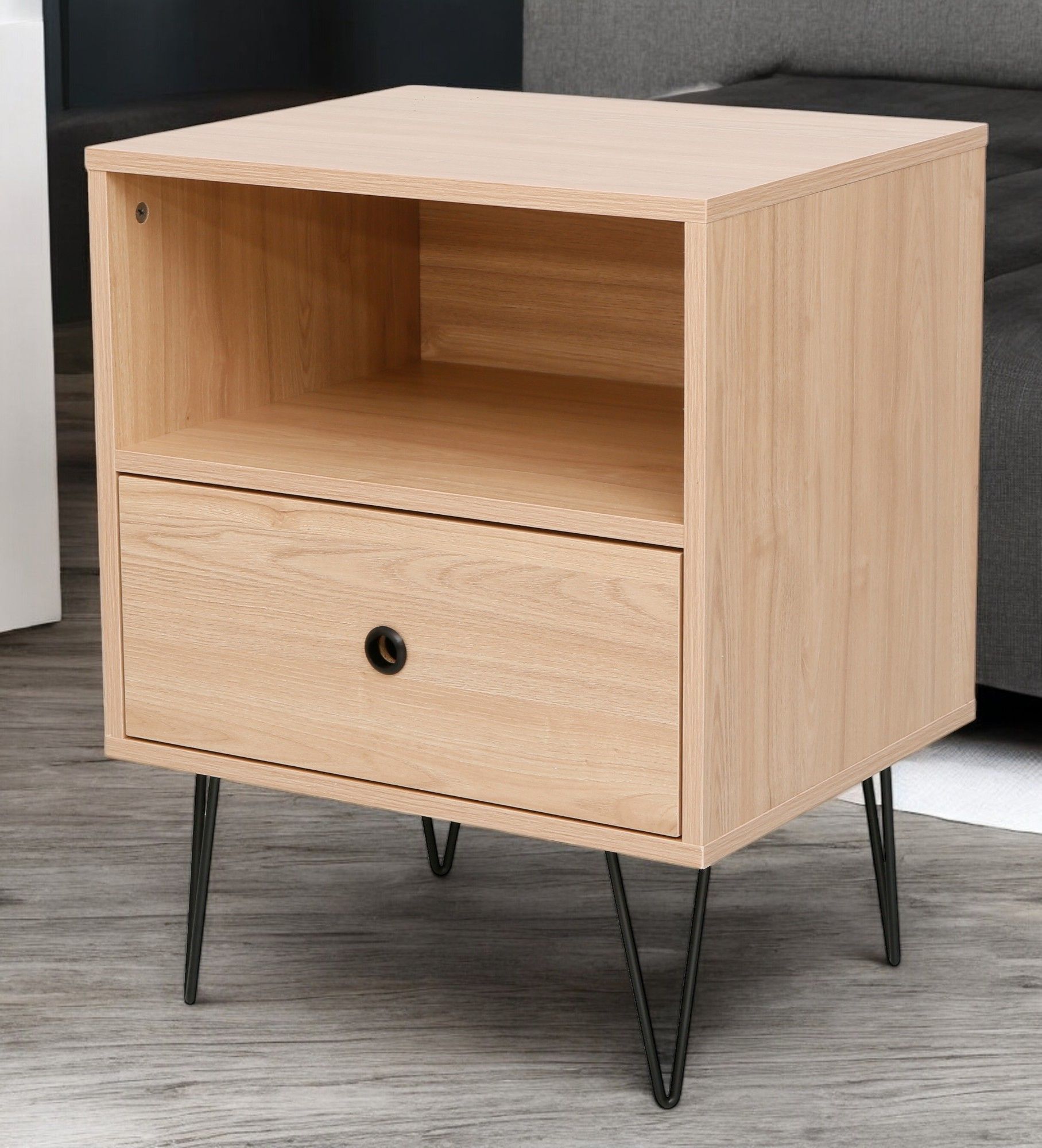Indra Nightstand, Pedestal Light Oak