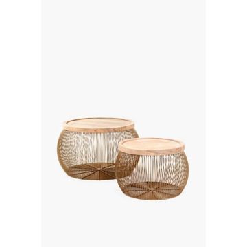 AURA NESTED SIDE TABLES Gold Wire Base Modern Industrial Chic 2-Piece Set