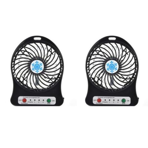 Mini 3 Speed Portable Rechargeable 1200mah Fan Pack of 2