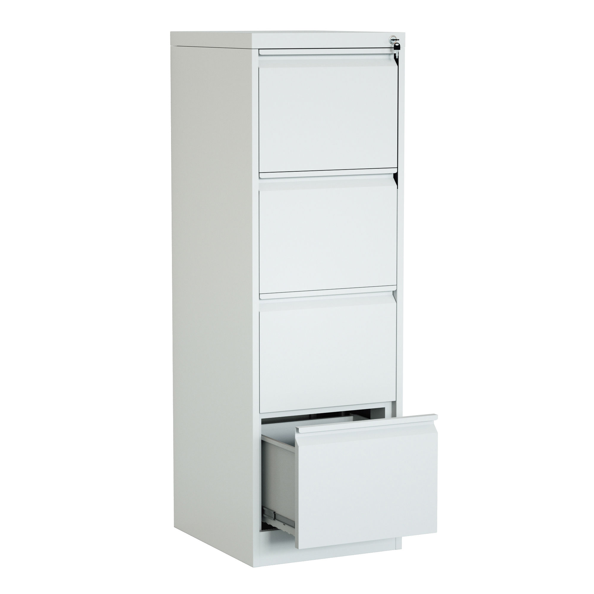 Steel Vertical 4 Drawer Swan Handle Filing Cabinet Cupboard Locker - Light Grey
