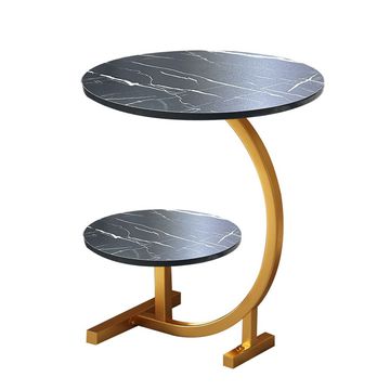 Round Side Table Double Layer Small Coffee Table - black+gold