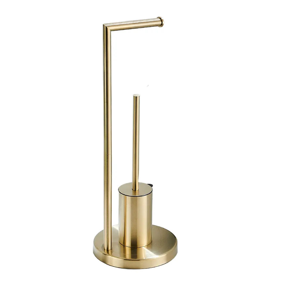 Trendy Taps Premium Quality Gold Floor Standing Toilet Brush and Roll Holder