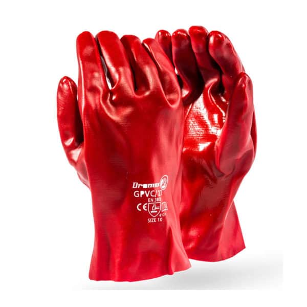DROMEX RED PVC OPEN CUFF 27CM GLOVES- MEDIUM DUTY (GPVC/27)