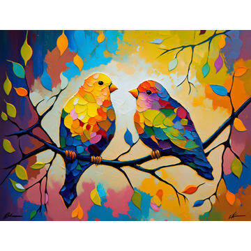 Canvas Wall Art - Canvas Wall Art: Lovebirds Acrylic Painting - B1317 - [120 x 80 cm]