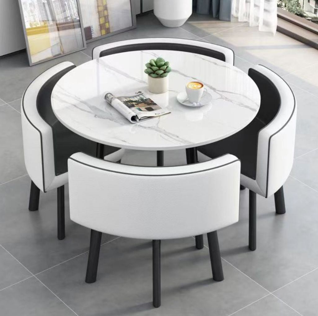 Modern Marble Top Round Dining Table and Chairs Set (805-WHT)