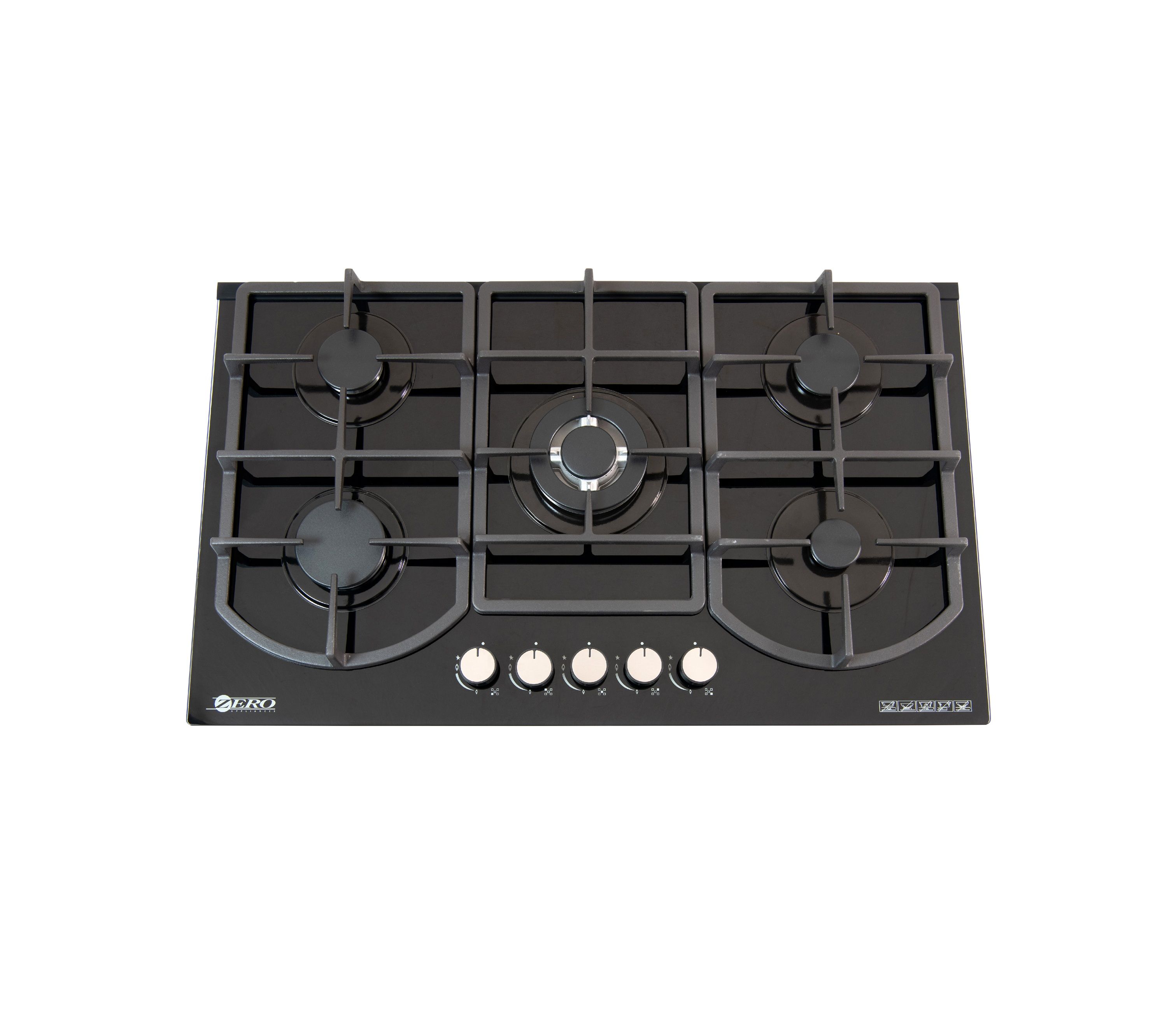 Zero 5 Burner Glass Top Gas Hob With Big Centre Burner