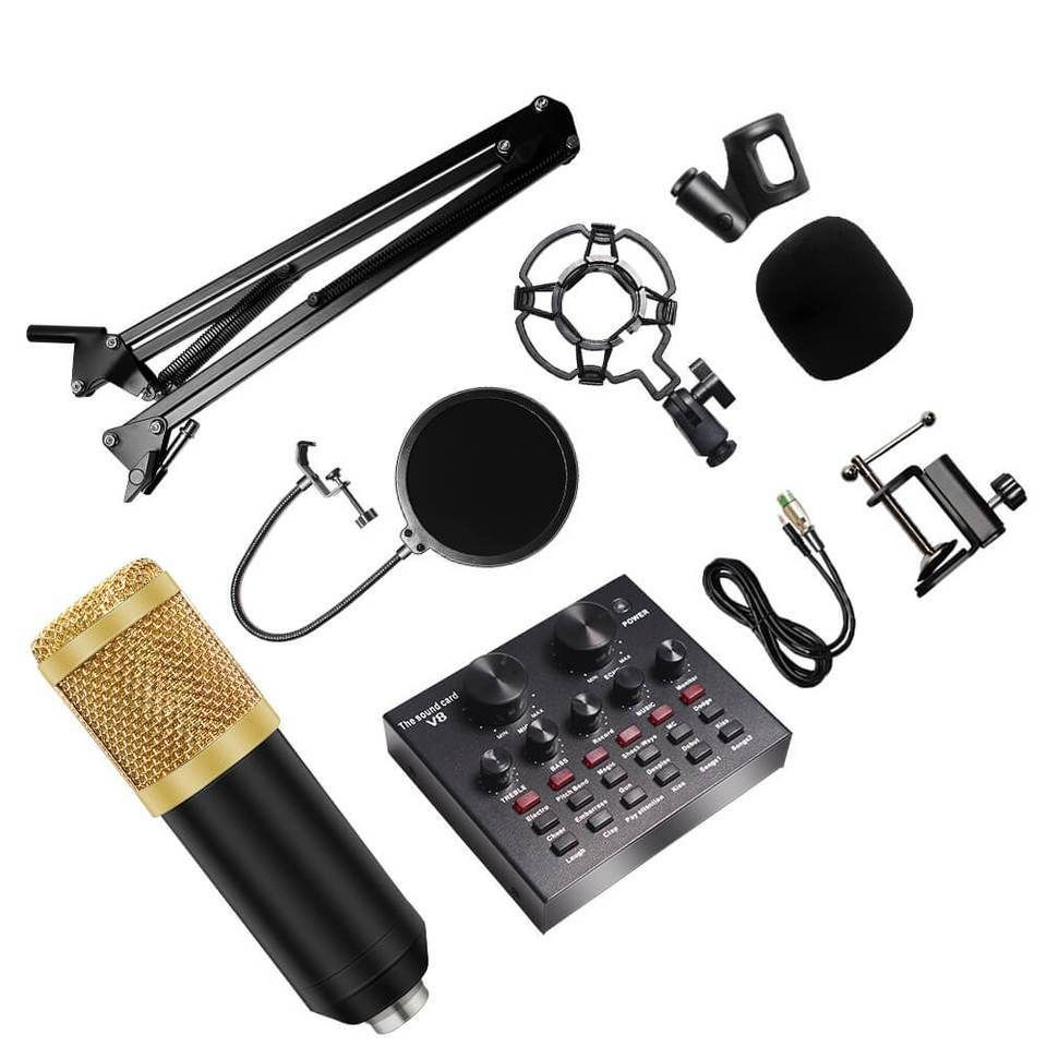 Pro Condenser Microphone Kit with V8 Sound Card Gold