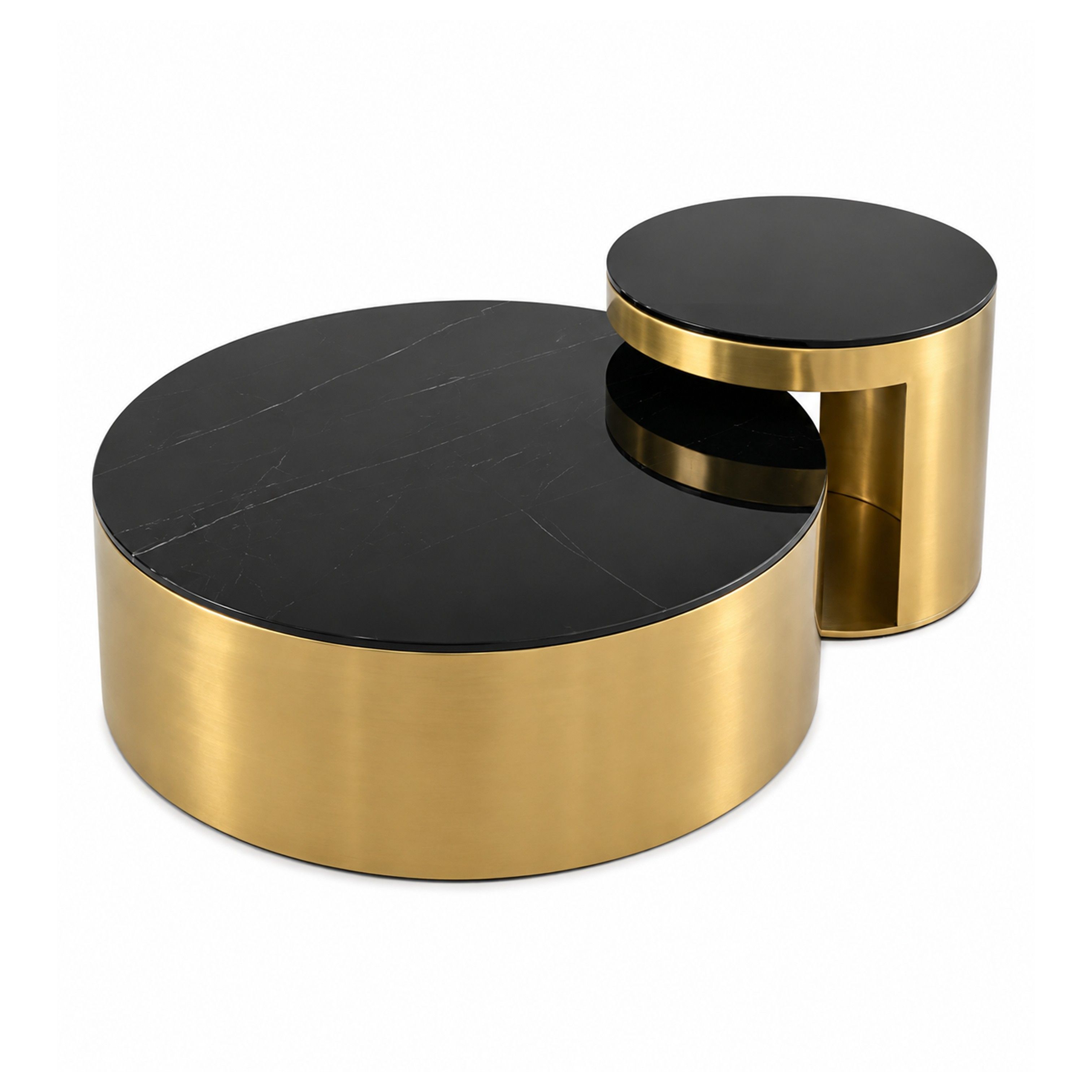 Madiega Furniture -Modern Black Marble & Gold Nesting Coffee Table Set Round 2-Piece Luxury Coffee Tables