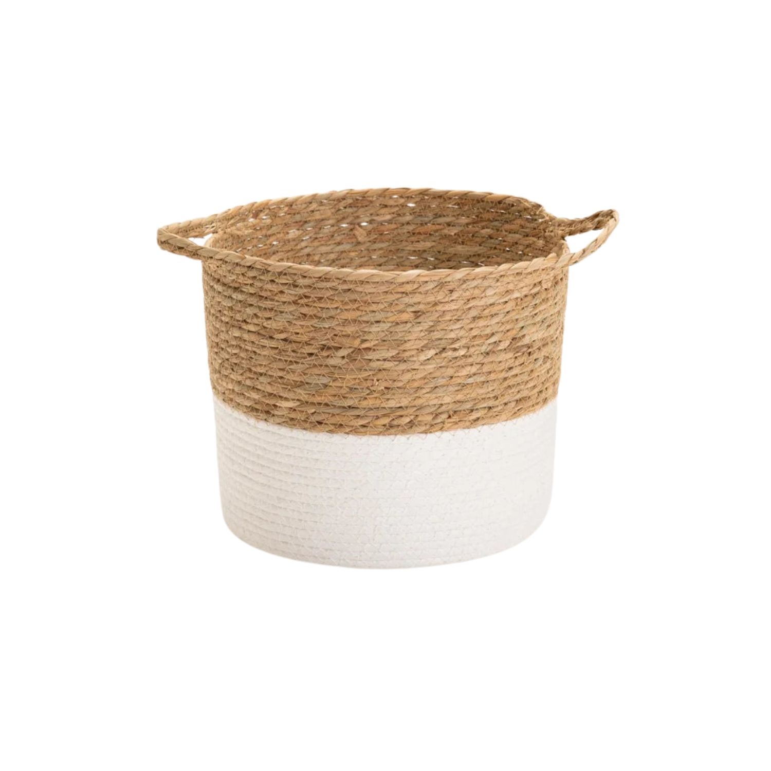 Natural & White Cattail Leaf Woven Large Basket Planter