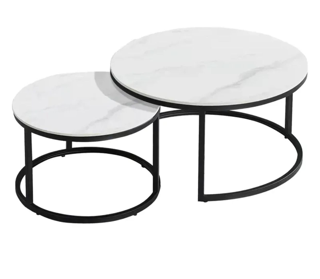 EFURN- Halo Nesting Glass Top Coffee  Table in White &  Black.