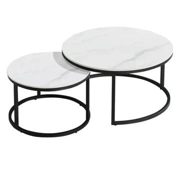 EFURN- Halo Nesting Glass Top Coffee  Table in White &  Black.