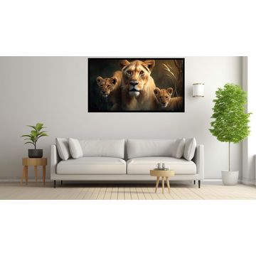 Canvas Wall Art - Lionness with 2 cubs - B1592 [120 x 80 cm]