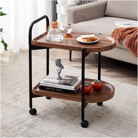 Wooden 2-Tier Storage Cart with Wheels