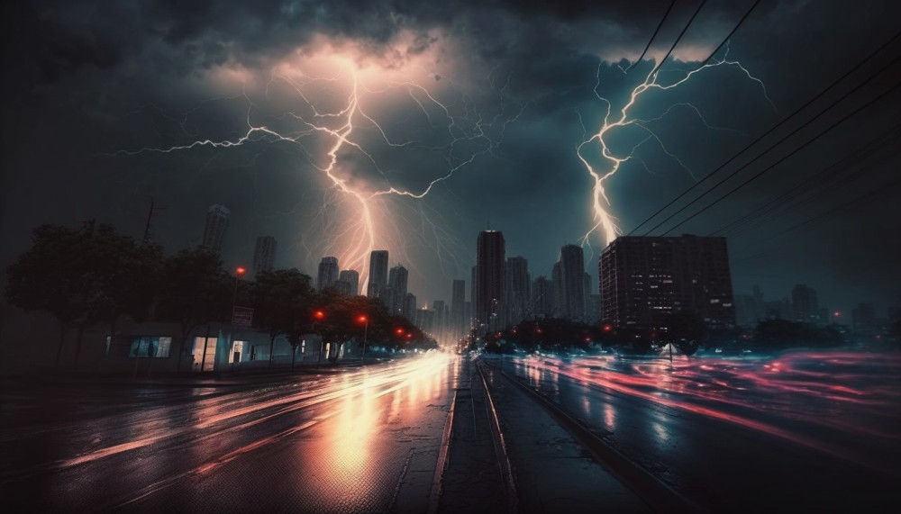Canvas Wall Art - Canvas Wall Art- City Lightning with Clouds - B1180 - [120 x 80 cm]
