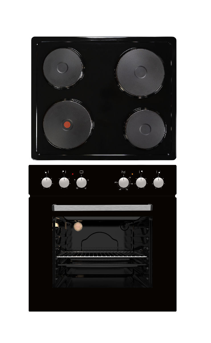 Falco 60cm Combi Oven & Solid Plate Hob Set, - Black
