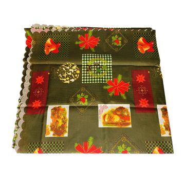 TABLECLOTH GREEN WITH RED BOWS 150X275CM