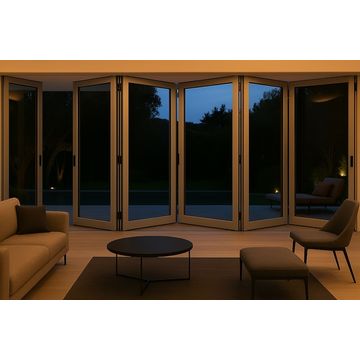 Kenzo - SFD6FG7LS - Aluminium Fold A-Side Door 4.2mx2.1m Silver 5 Doors Open Left, 1 Door Open Right Viewed From Outside