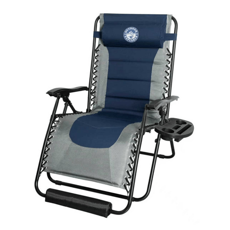 Outdoor Explorer Titan 160kg Padded Zero Gravity Recliner Chair – Cushion, Footrest & Large Side Tray – 73 cm Wide