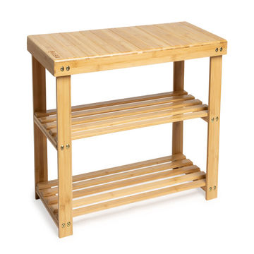 3 TIER BAMBOO SHOE BENCH STORAGE SHELF